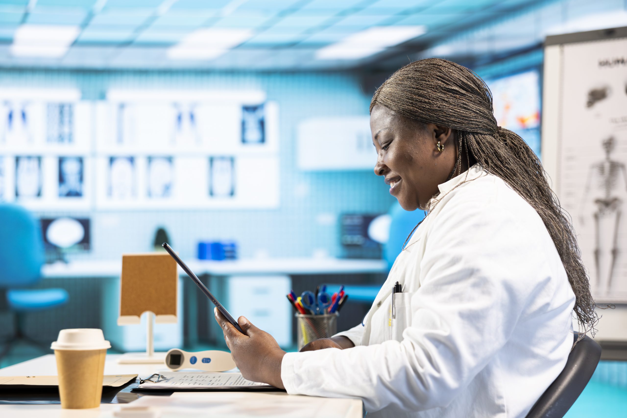 Woman specialist conducting a patient consultation in a professional medical office, analyzing diagnostic reports advising on wellness and prevention. Physician share general advice.